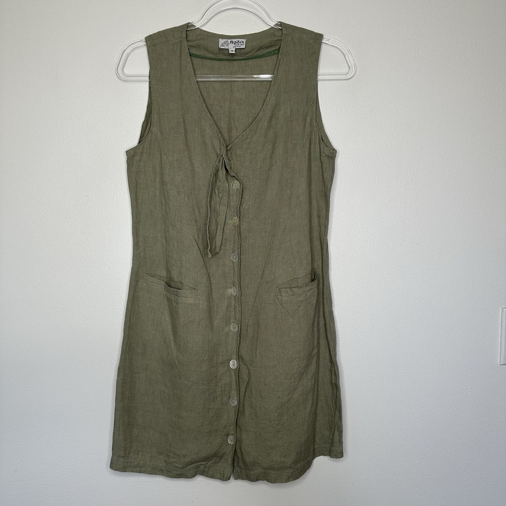 Pepitos Shirtdress Linen‎ Size M Sage Green